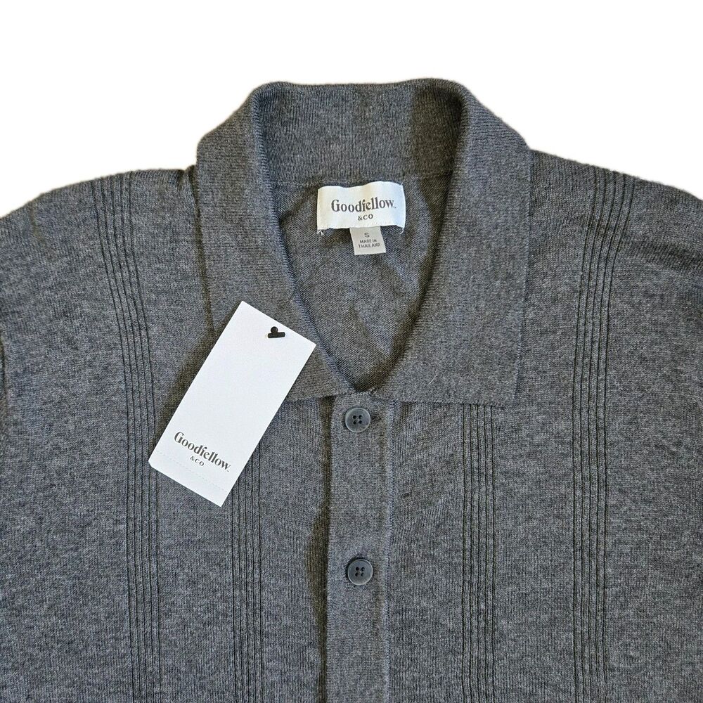Goodfellow & Co Gray Knit Button Cardigan Sweater Short Sleeve Collared S NWT - Picture 3 of 9